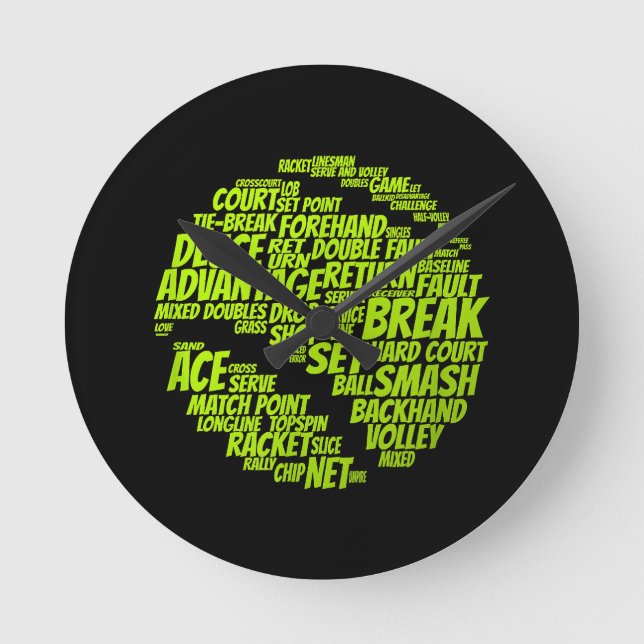 Tennis Terms Tennis Player Playing Tennis Ball Round Clock (Front)