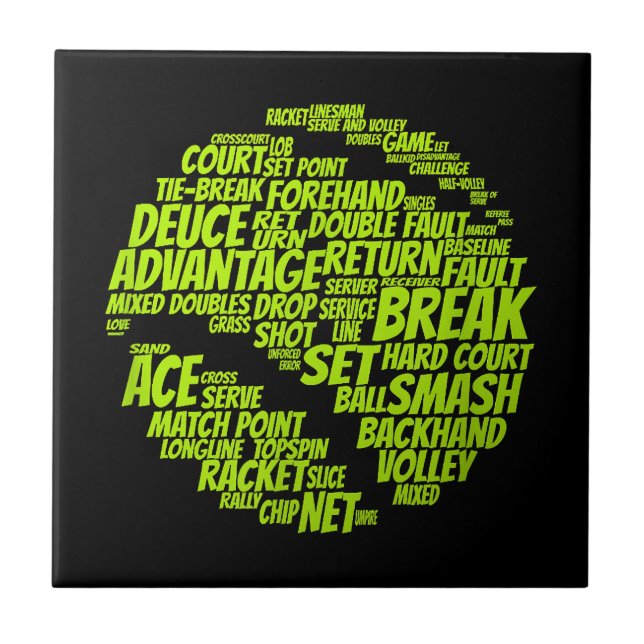 Tennis Terms Tennis Player Playing Tennis Ball Tile (Front)
