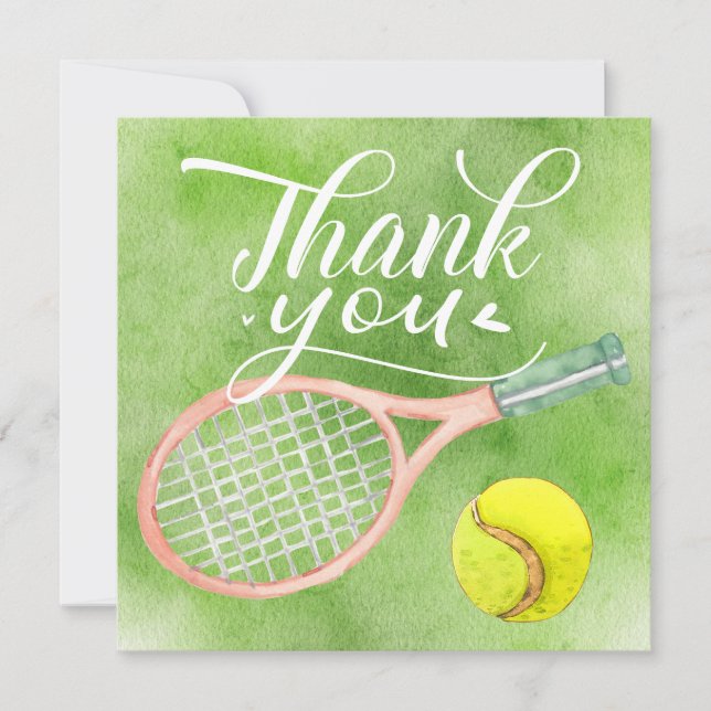 Tennis thank you card racket and ball  watercolor  (Front)