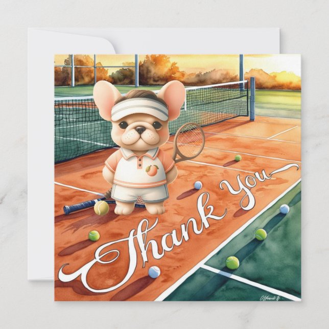 Tennis thank you card racket and ball  watercolor  (Front)