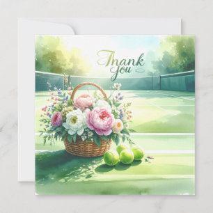 Tennis thank you card with ball on court