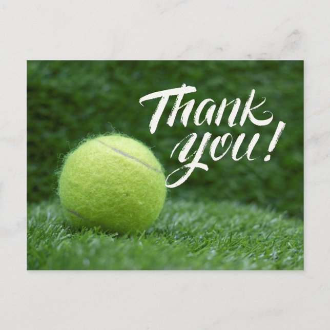 Tennis  Thank you card with ball on green (Front)