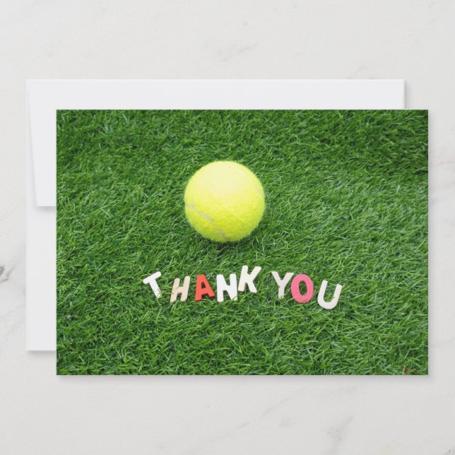 Tennis  Thank you card with ball on green (Front)