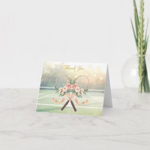 Tennis thank you card with flowers for wedding