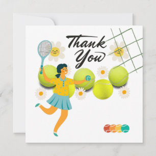 Tennis Thank you card with player holds racket 