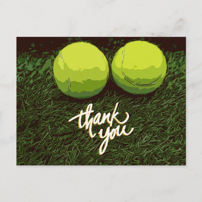 Tennis  thank you card with tennis ball on green  (Front)