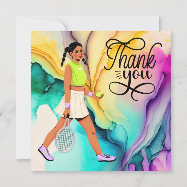 Tennis  thank you card with woman player (Front)