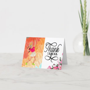 Tennis  thank you card with woman player