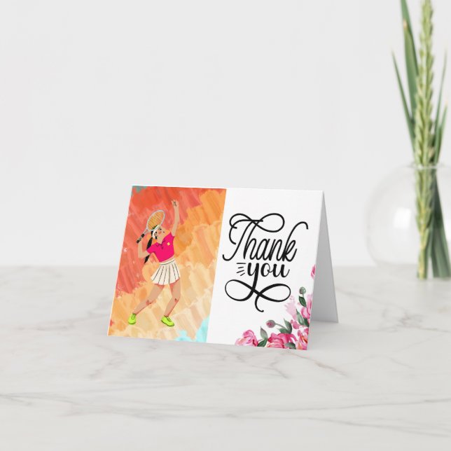 Tennis  thank you card with woman player (Front)
