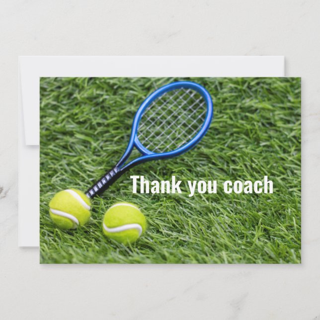 Tennis Thank you coach with racket on green (Front)