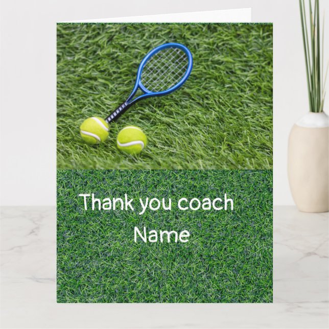 Tennis Thank you coach with racket on green (Front)