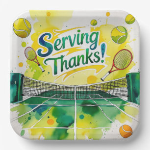 Tennis Thank you party with racket and ball  Paper Plate