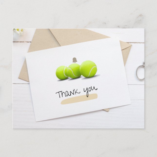 Tennis Thank you  with tennis on white Postcard (Front)