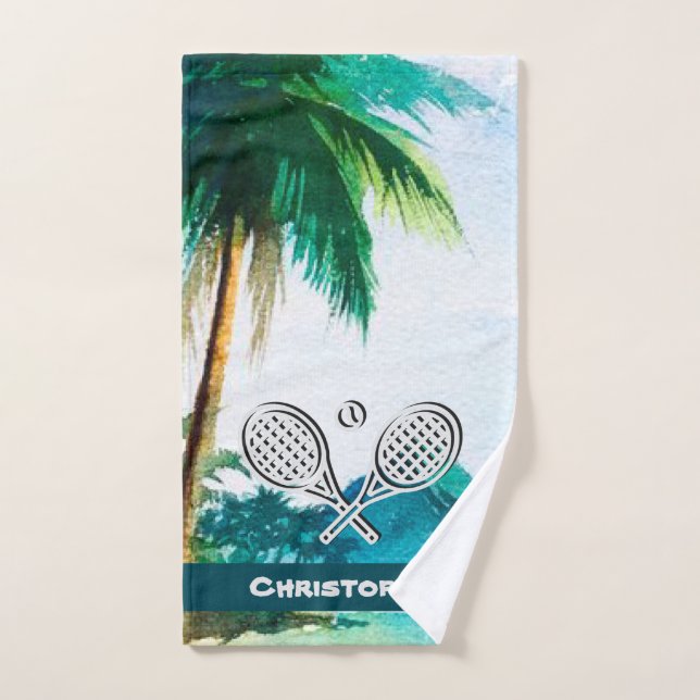 Tennis Theme Beach Island Name Tennis Ball Hand Towel (Hand Towel)