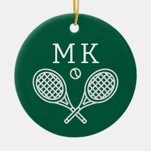 Tennis Theme Big Bold Monogrammed Ceramic Tree Decoration (Front)