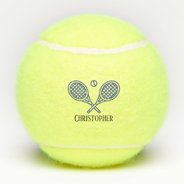 Tennis Theme Blue Monogrammed Name Tennis Balls (Back)