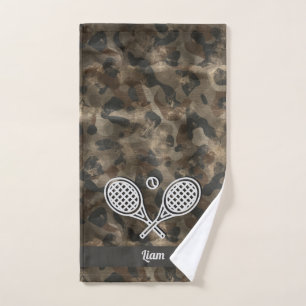 Tennis Theme Camo Monogrammed Name Tennis Ball Hand Towel