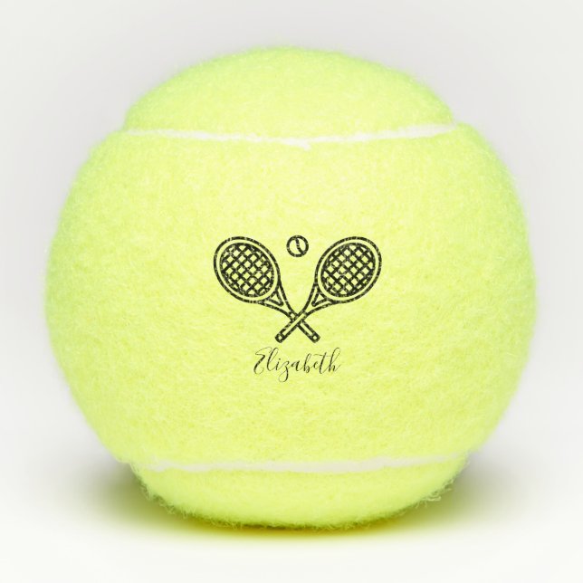 Tennis Theme Elegant Script Monogram Name Tennis  Tennis Balls (Front)