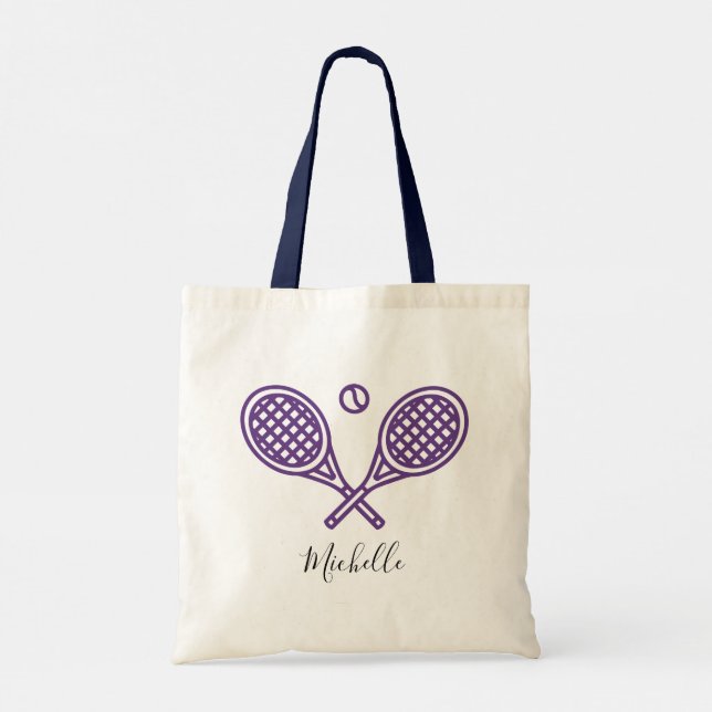 Tennis Theme Girly Purple Monogram Tote Bag (Back)