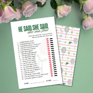 Tennis Theme He Said She Said Bridal Shower Game
