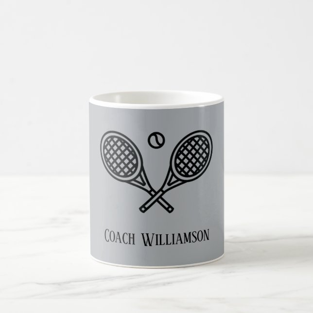 Tennis Theme Monogrammed Name Coach Coffee Mug (Center)