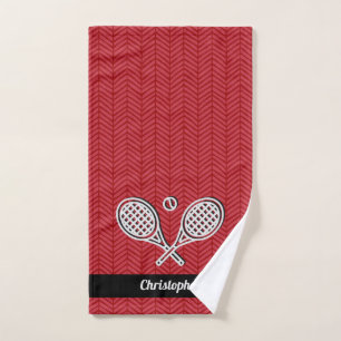 Tennis Theme Monogrammed Red Name Tennis Ball Hand Towel