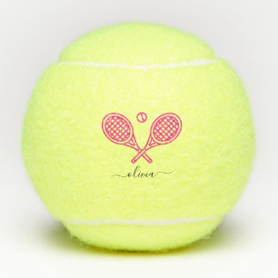 Tennis Theme Pink Girly Monogrammed Name Balls
