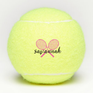 Tennis Theme Pink Girly Monogrammed Name  Tennis Balls