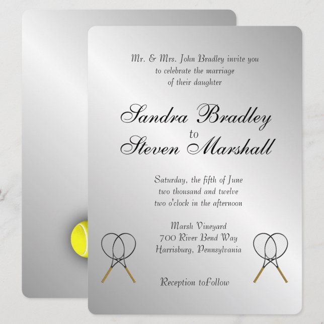 Tennis Theme Sports Wedding Invitations (Front/Back)