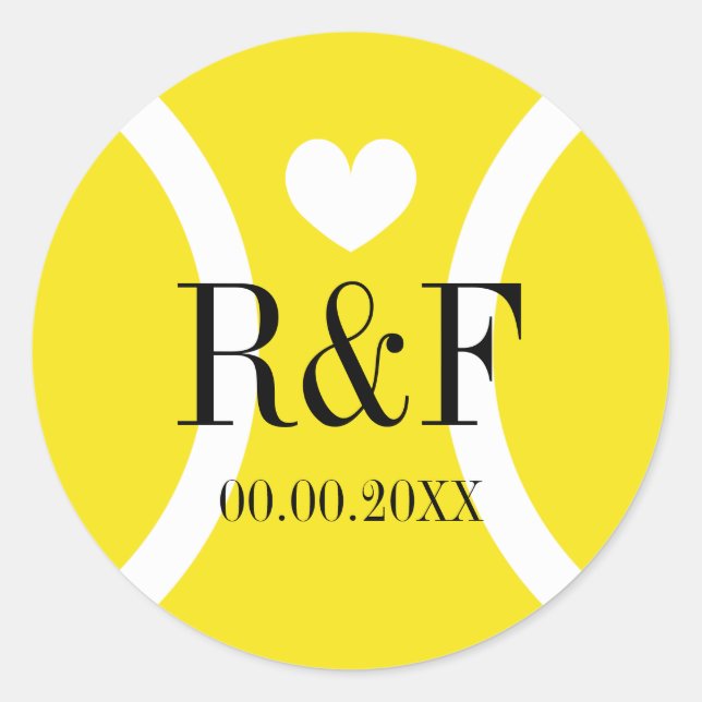 Tennis theme wedding favour stickers with monogram (Front)