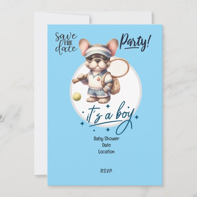 "Tennis-Themed Baby Shower Invitation – Blue & Fun (Front)