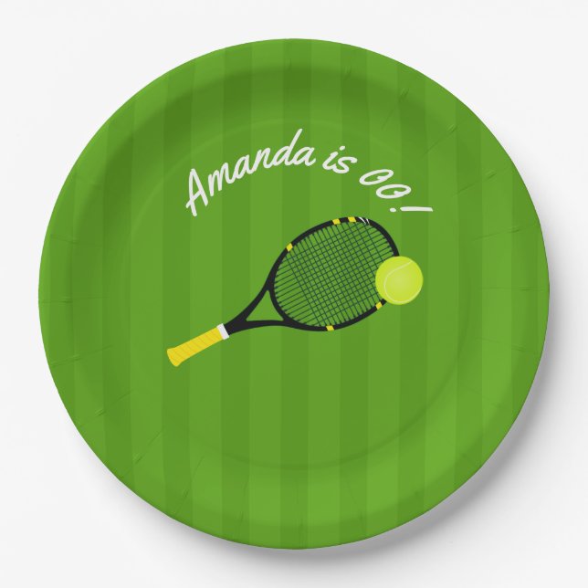 Tennis themed Birthday Party personalised Paper Plate (Front)