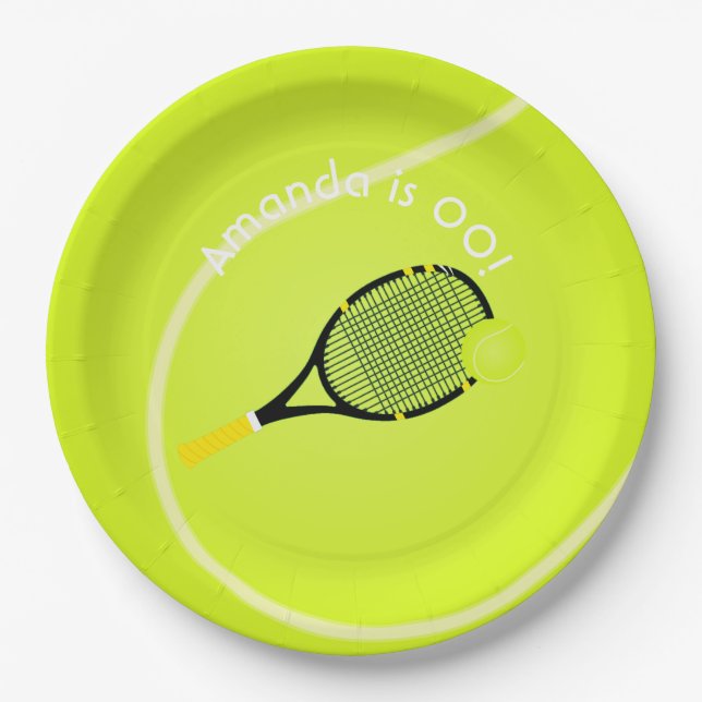 Tennis themed Birthday Party personalised Paper Plate (Front)