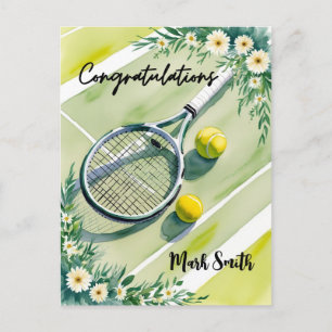 Tennis Themed Congratulations ball and flowers Postcard