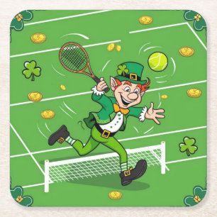 Tennis themed for St. Patrick's Day Square Paper Coaster