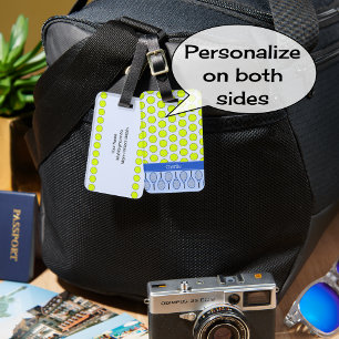 Tennis themed pattern custom name blue luggage tag