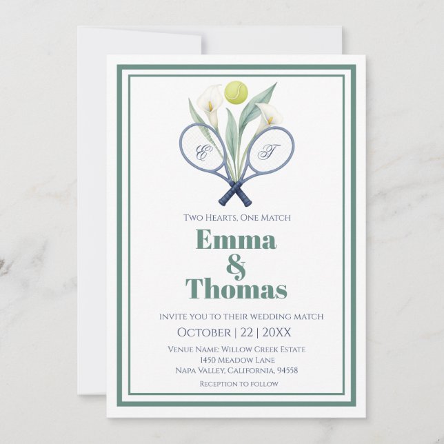 Tennis Themed Tenniscore Wedding  Calla Lilies Invitation (Front)