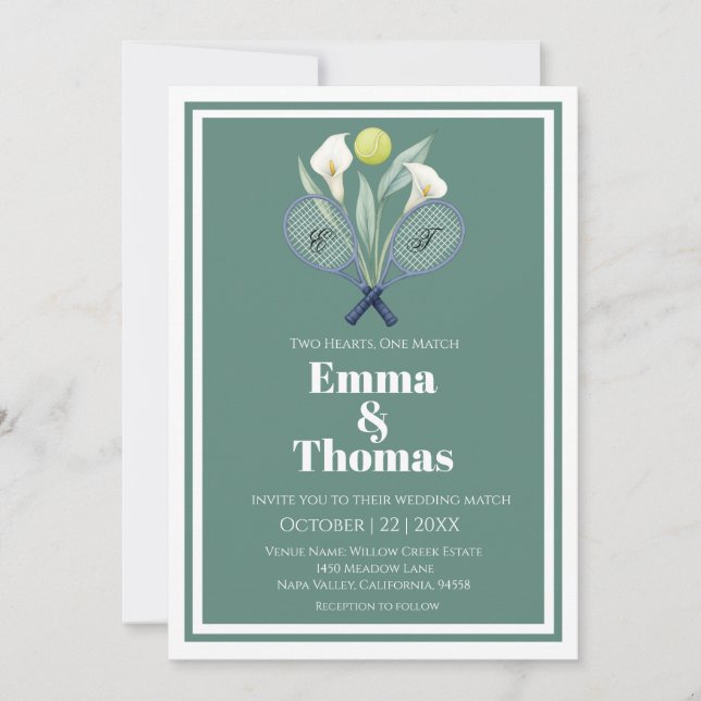 Tennis Themed Tenniscore Wedding  Calla Lilies Invitation (Front)