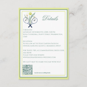 Tennis Themed Tenniscore Wedding Green Lime Color  Enclosure Card