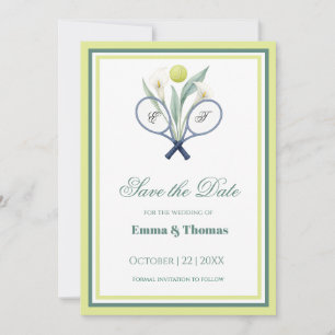 Tennis Themed Tenniscore Wedding Green Lime Color  Save The Date