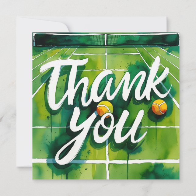 Tennis themed watercolor style thank you card (Front)