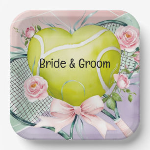 Tennis-Themed Wedding Napkin – Romantic Watercolor Paper Plate