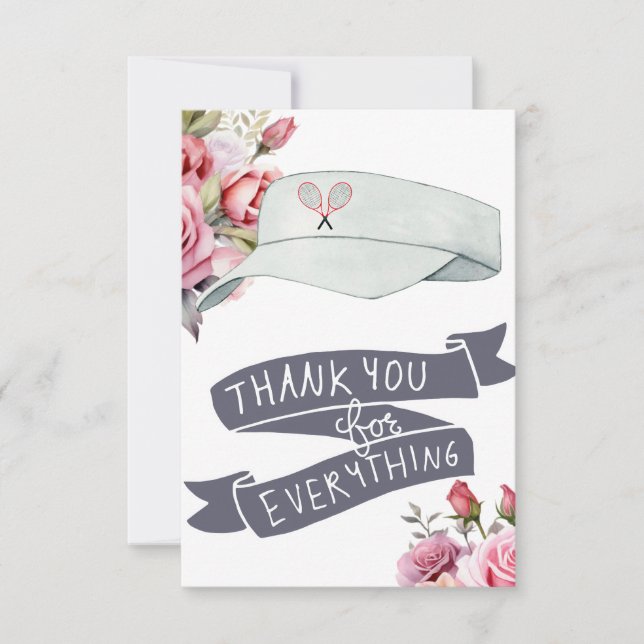 Tennis themed with pink roses thank you card (Front)