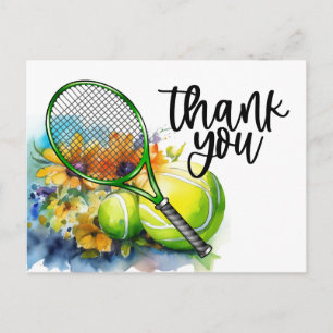Tennis themed with racket and ball watercolor postcard