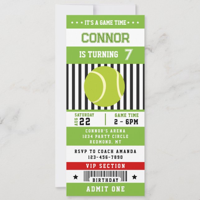 Tennis Ticket Pass Birthday Party Invitation (Front)
