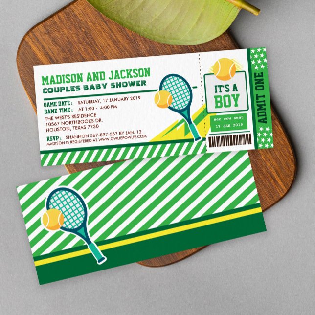 Tennis Ticket Pass Couples Baby Shower Invitation (Creator Uploaded)