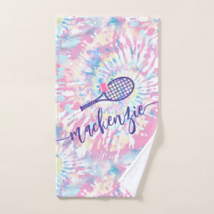 Tennis Tie Dye Script Name Pink Purple Hand Towel