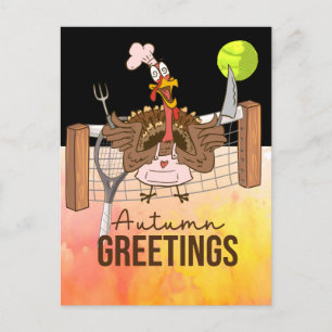 Tennis Turkey Autumn greeting to tennis Player Holiday Postcard