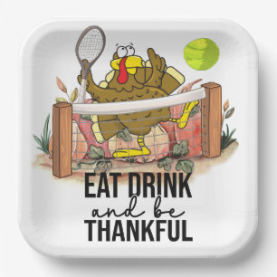 Tennis Turkey Thanksgiving funny cartoon  cute Nap Paper Plate