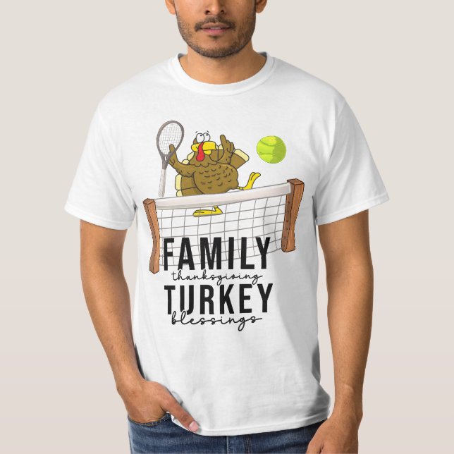 Tennis Turkey Thanksgiving funny cartoon  cute  T-Shirt (Front)